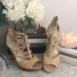 Franco Sarto nude tone heels, gladiator sandals